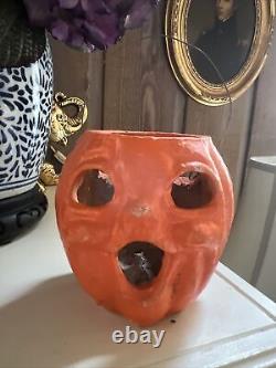 Vintage RARE 2 SIDED Paper Mache Pulp Halloween Jack-O'-Lantern Candy Container