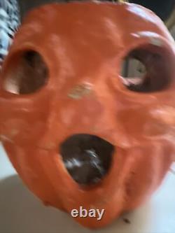 Vintage RARE 2 SIDED Paper Mache Pulp Halloween Jack-O'-Lantern Candy Container