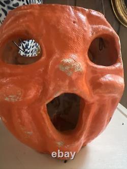 Vintage RARE 2 SIDED Paper Mache Pulp Halloween Jack-O'-Lantern Candy Container