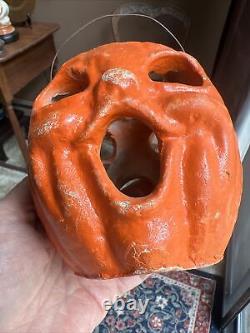 Vintage RARE 2 SIDED Paper Mache Pulp Halloween Jack-O'-Lantern Candy Container