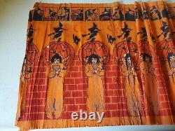 Vintage RARE Crepe/Paper Halloween pumpkin cat Witch Panel 1950's 6ft x 20