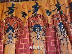 Vintage RARE Crepe/Paper Halloween pumpkin cat Witch Panel 1950's 6ft x 20