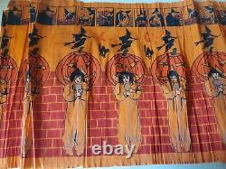 Vintage RARE Crepe/Paper Halloween pumpkin cat Witch Panel 1950's 6ft x 20