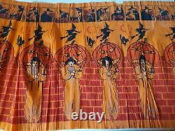 Vintage RARE Crepe/Paper Halloween pumpkin cat Witch Panel 1950's 6ft x 20