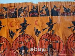 Vintage RARE Crepe/Paper Halloween pumpkin cat Witch Panel 1950's 6ft x 20