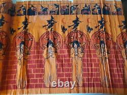 Vintage RARE Crepe/Paper Halloween pumpkin cat Witch Panel 1950's 6ft x 20