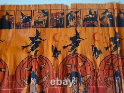 Vintage RARE Crepe/Paper Halloween pumpkin cat Witch Panel 1950's 6ft x 20