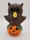 Vintage Rare Halloween Owl On Pumpkin Jack-o-lantern Jol Tabletop Candle Holder