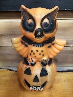 Vintage RARE OWL on Pumpkin Halloween Blow Mold Light Up Jack-O-Lantern 1960s