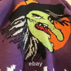 Vintage & Rare 1970's Purple Women's Pullover Halloween Witch Sweater Large
