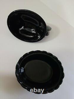 Vintage Rare Atterbury Black Hen On Nest Large Glass Covered Dish