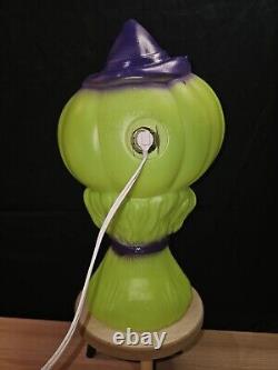 Vintage Rare Green Haystack Pumpkin with Purple witch Hat Halloween Blow Mold 15