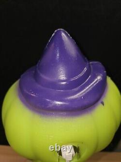 Vintage Rare Green Haystack Pumpkin with Purple witch Hat Halloween Blow Mold 15