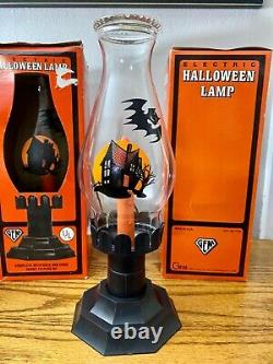 Vintage Rare Halloween Haunted House Bat Hurricane Lamp New Old Stock in Box