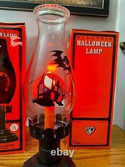 Vintage Rare Halloween Haunted House Bat Hurricane Lamp New Old Stock in Box