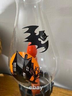 Vintage Rare Halloween Haunted House Bat Hurricane Lamp New Old Stock in Box