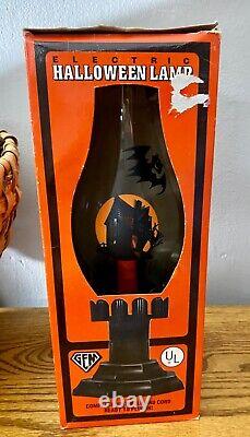 Vintage Rare Halloween Haunted House Bat Hurricane Lamp New Old Stock in Box