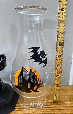 Vintage Rare Halloween Haunted House Bat Hurricane Lamp New Old Stock in Box