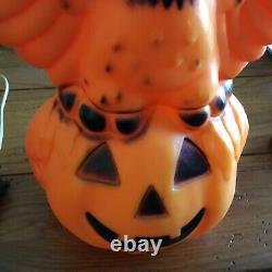Vintage Rare Halloween Owl on Pumpkin Blow Mold with light 13.5 tall