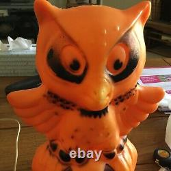 Vintage Rare Halloween Owl on Pumpkin Blow Mold with light 13.5 tall