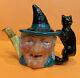Vintage & Rare Halloween Witch & Black Cat Thorley Tea Pot England Staffordshire