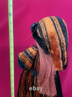 Vintage Rare Halloween Witch Figurine Doll Umbrella Black Dress Tall