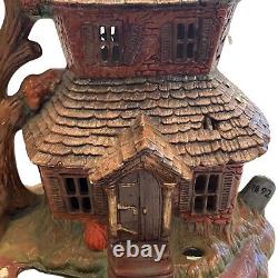 Vintage Rare Handmade Halloween Haunted Mansion Light Up Tree House Witch Bat