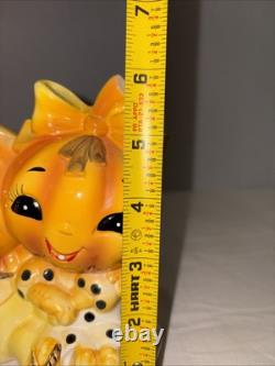 Vintage Rare Lefton Jack O Lantern/Halloween Pumpkin Planter 6399 -Excellent
