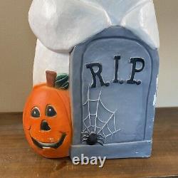 Vintage Rare TPI Ghost Pumpkin R. I. P. Tombstone Halloween 36 Plastic Blow Mold