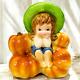 Vintage Relpo Halloween Planter A1991 Barefoot Girl Sitting Pumpkins Rare Read