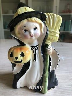 Vintage Relpo Halloween Witch Girl Planter Japan Ceramic Figurine RARE
