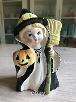 Vintage Relpo Halloween Witch Girl Planter Japan Ceramic Figurine RARE