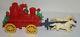 Vintage Rosbro Horse Pull Fire Truck Plastic Toy + Firemen & Bell Rare Works