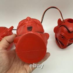 Vintage Set of RARE (3) Red Devil Halloween Blow Mold String Lights Working