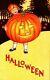 Vintage Stecher Little Girl With Giant Jol & Pumpkins Halloween Postcard (rare)