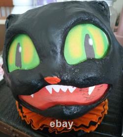 Vintage Style Halloween Shocked Black Cat Paper Mache Lantern -6.5'H