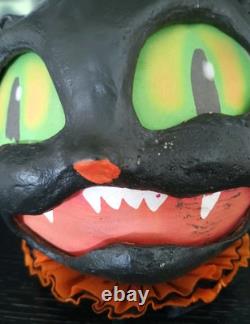 Vintage Style Halloween Shocked Black Cat Paper Mache Lantern -6.5'H