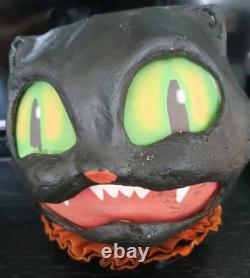 Vintage Style Halloween Shocked Black Cat Paper Mache Lantern -6.5'H