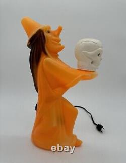 Vintage Tico Toy Witch With Original Skull Halloween Blow Mold Light Up RARE 13