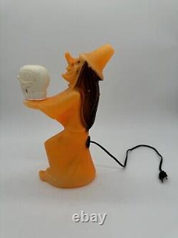 Vintage Tico Toy Witch With Original Skull Halloween Blow Mold Light Up RARE 13