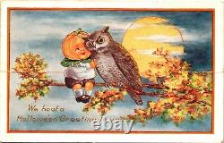 Vintage Whitney Child JOL & Owl 3D Pop Up Antique Halloween Postcard (RARE)