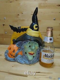 Vintage halloween witch head scary cat moon jack o lantern rare