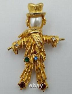 VintagePauline RaderRare Signed Gold Scarecrow Halloween Brooch withStones