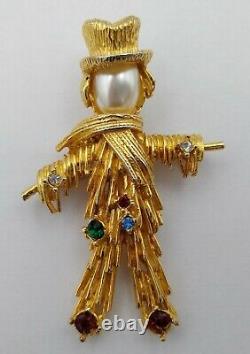 VintagePauline RaderRare Signed Gold Scarecrow Halloween Brooch withStones