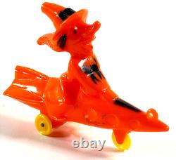 Vtg 1950s Rosen Rosbro RARE Flying Witch on a Rocket Black Cat toy Halloween