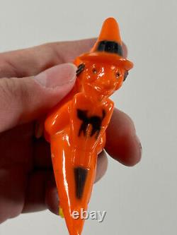 Vtg 1950s Rosen Rosbro RARE Flying Witch on a Rocket Black Cat toy Halloween