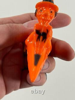 Vtg 1950s Rosen Rosbro RARE Flying Witch on a Rocket Black Cat toy Halloween