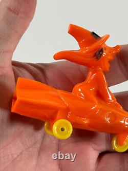 Vtg 1950s Rosen Rosbro RARE Flying Witch on a Rocket Black Cat toy Halloween