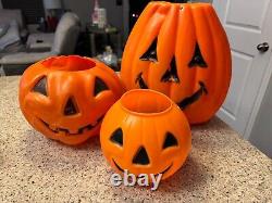 Vtg 1960's Halloween Blow Mold Jack O Lantern Pumpkins Lot of 3 RARE HTF