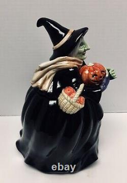 Vtg 1987 Rare Fitz Floyd Halloween Witch Cookie Jar Pumpkin Jack O' Lantern Box